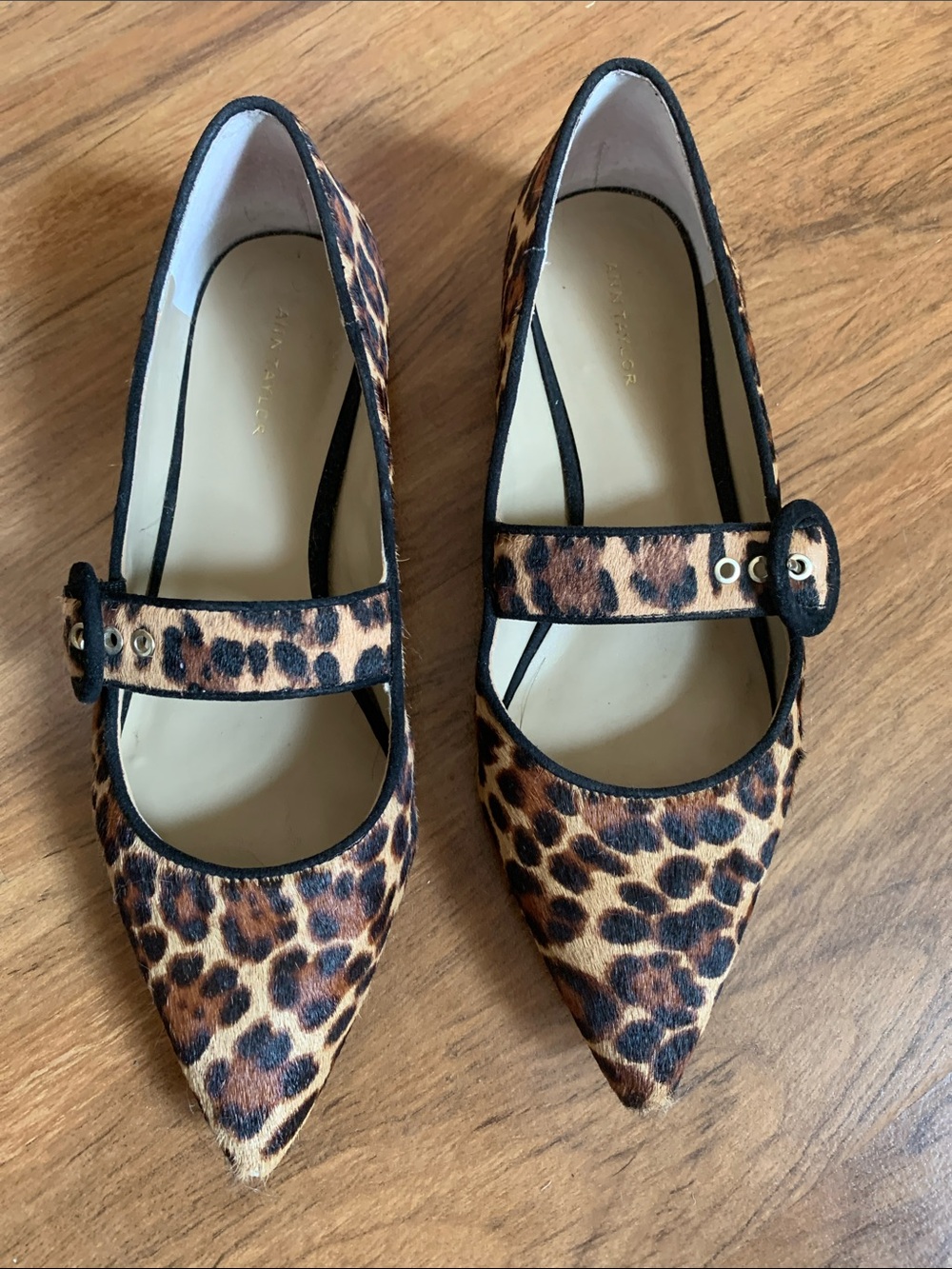 Ann Taylor Leopard Print Pointed Mary Jane Flats
